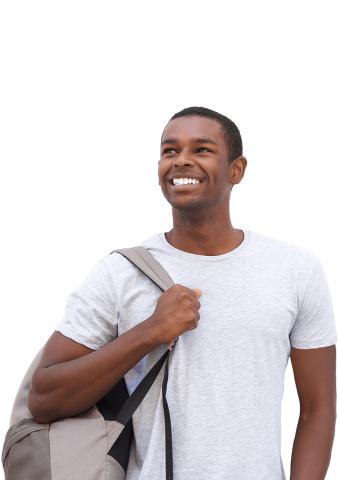 Young man carrying backpack